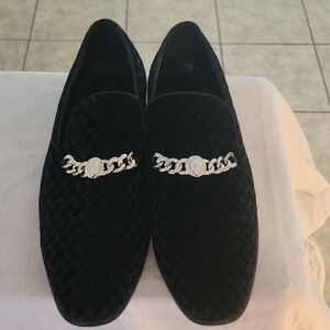Elegant Black Loafers with Silver Chain